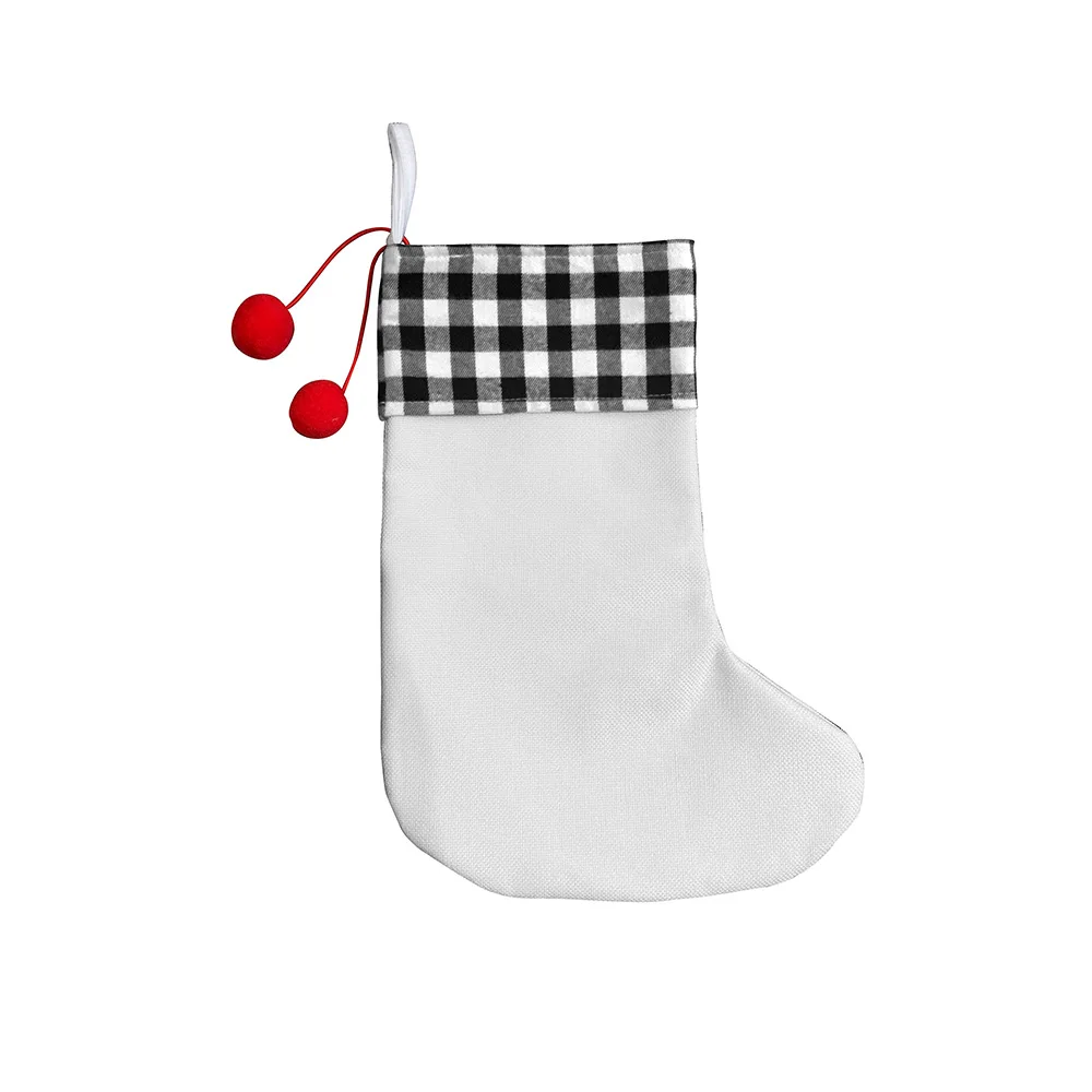 Cotton Hemp Heat Sublimated Blank Christmas Stocking Strap Hydrangea Holiday Decorations Gingham Stocking Along Gift Bag