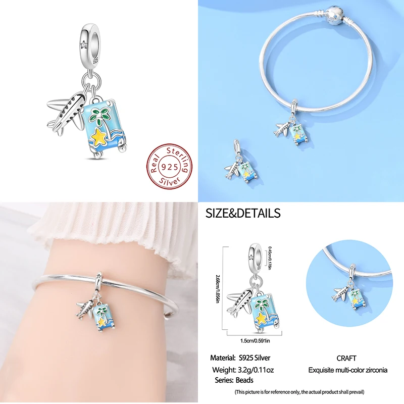 Neues 925 Sterling Silber Reise-Zweiteiler-Set mit Anhänger-Perlen, Geeignet als Original-Damenarmband zum Verschenken, DIY