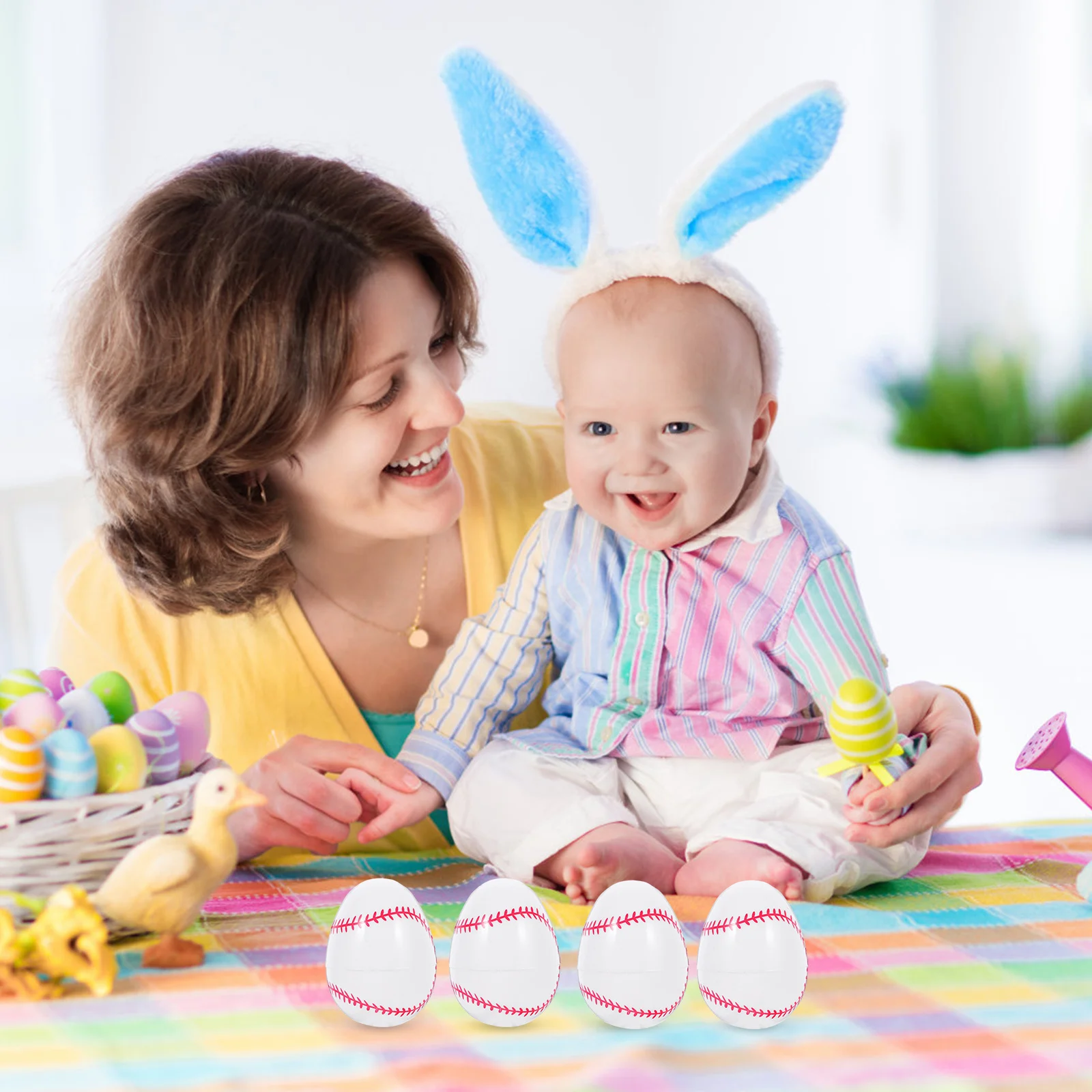 

12Pcs Fun Baseball Print Easter Eggs Plastic Reusable Fillable Balls for Party Decoration Gift Packaging Classroom Activity