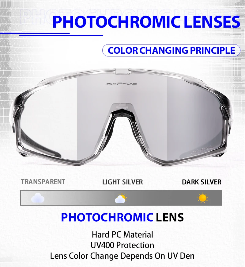 Kapvoe photo chrome Fahrrad brille für Männer mtb Sonnenbrille Mountainbike Fahrrad brillen Frauen Sport brille Road Speed Skating – Detail 4
