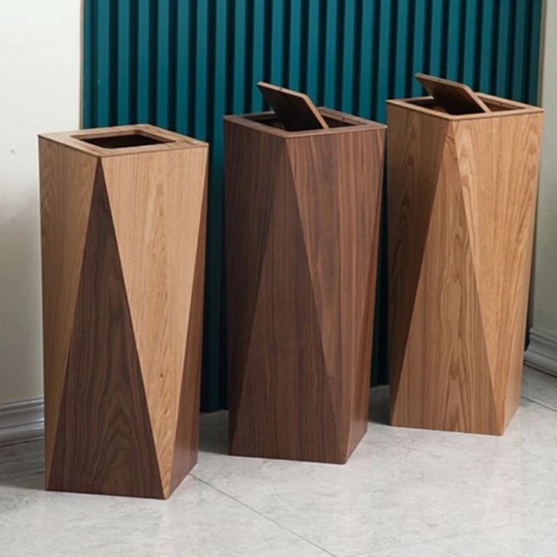 

Wooden Trash Cans Large Water-proof Trash Bin Luxury Office Wastebasket Bedroom Multifunctional Household Cleaning Waste Bins