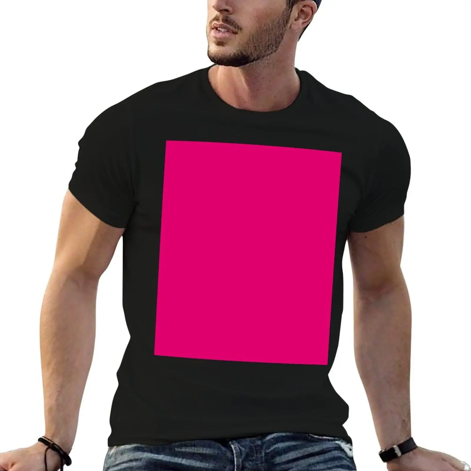 Preppy abstract solid color hot pink fuchsia T-Shirt oversized graphic tee heavyweights workout shirts for men