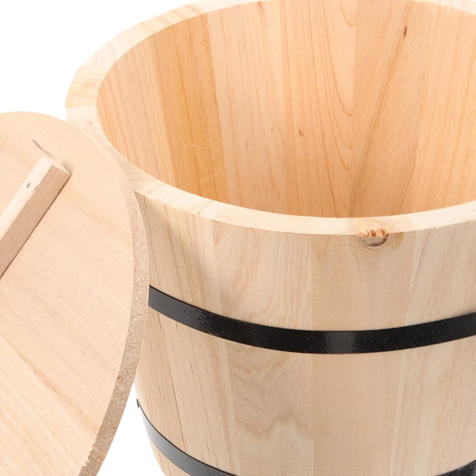 Cubo de Madera para Arroz de Sushi, Diseño Rústico, Gran Tamaño, Parte Superior Abierta, Bordes Redondos Lisos para Mezclar, Servir y Almacenar Arroz Cocido, Sushi y Sashimi