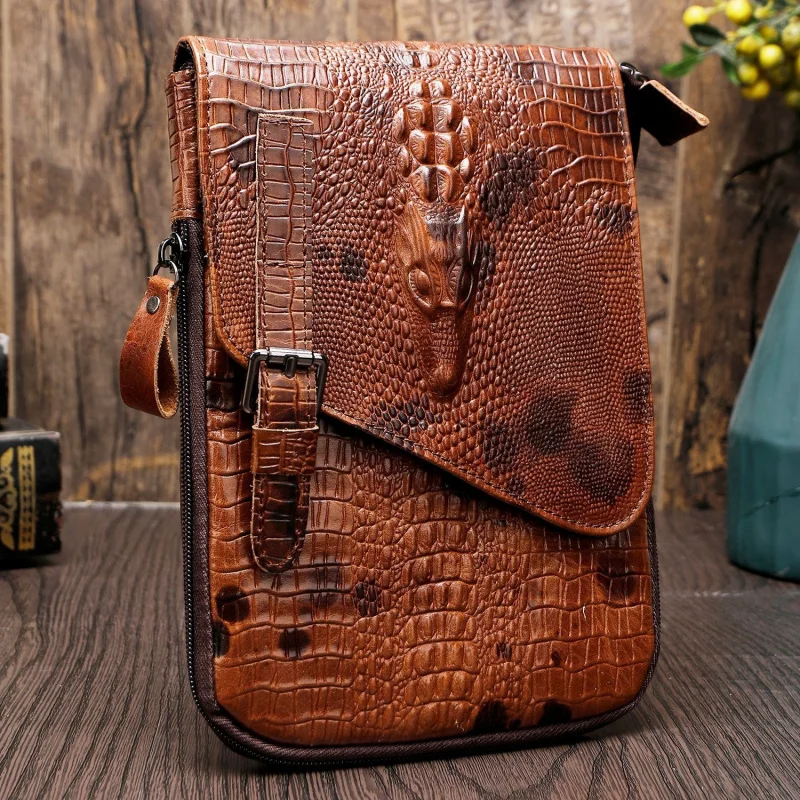 New Alligator Crocodile Pattern Men's Cow Leather Shoulder Bag Large Capacity Male Crossbody Bag For Men