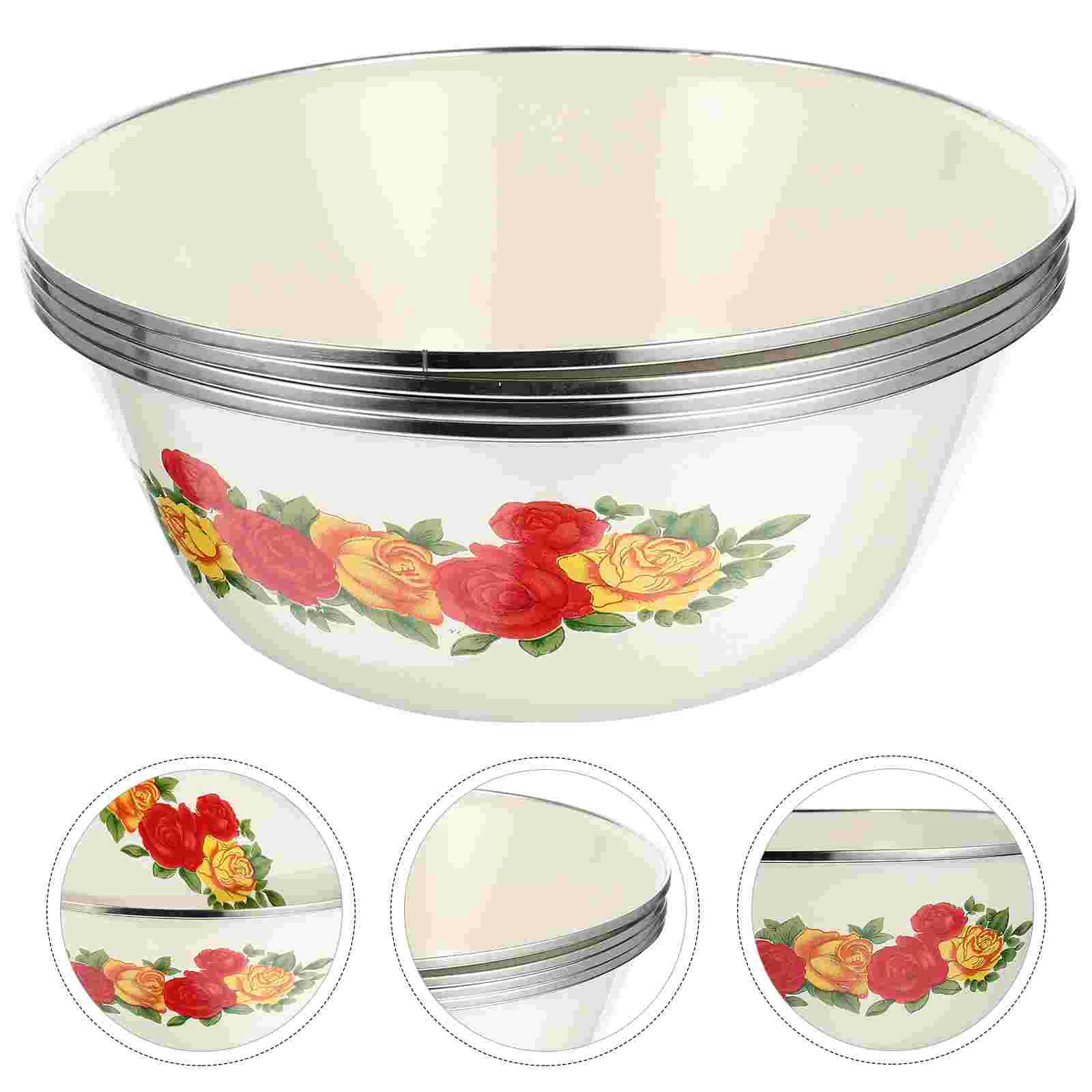 

4 Pcs Retro Enamel Basin Enameled Storage Container Soup Bowl Home Tableware Bowls