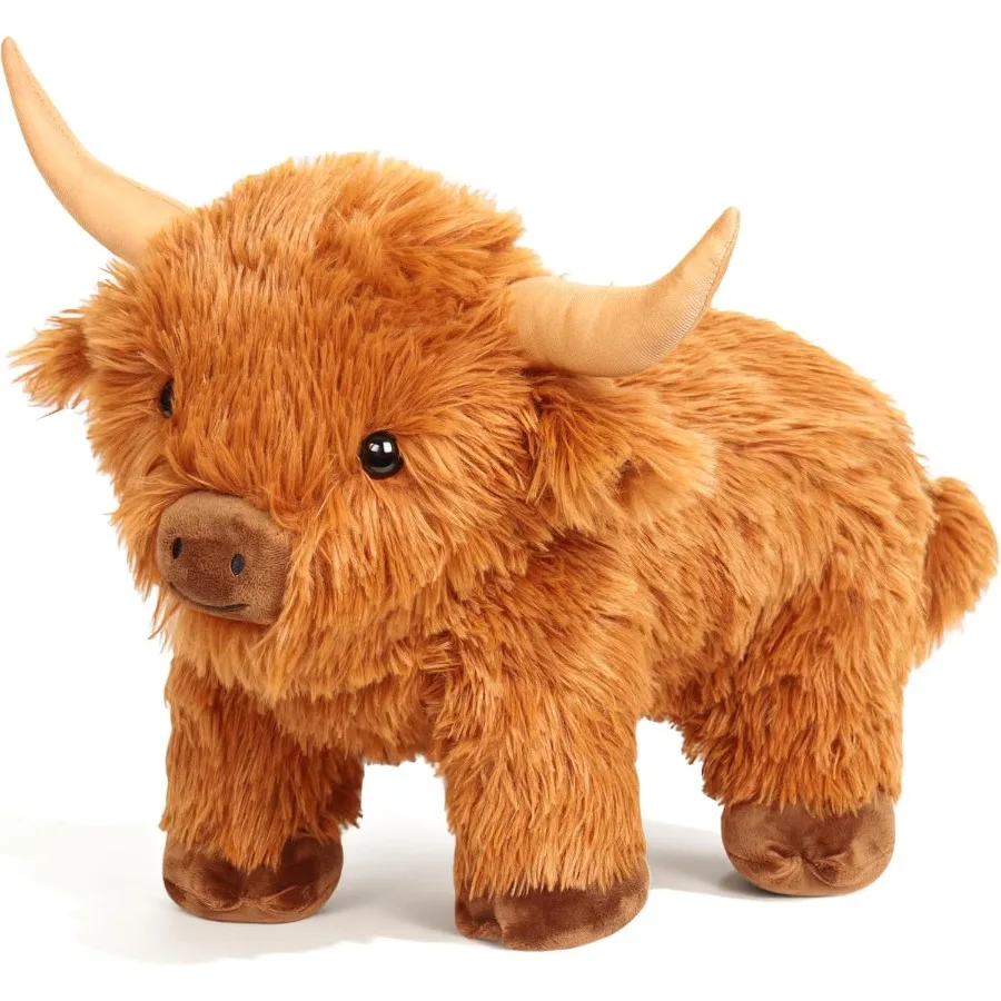 

Highland Cow Weighted Stuffed Animal 16in 5 lbs Plush Cattle Decor Gift for Adults Soft Brown Fleece with Internal Weights for