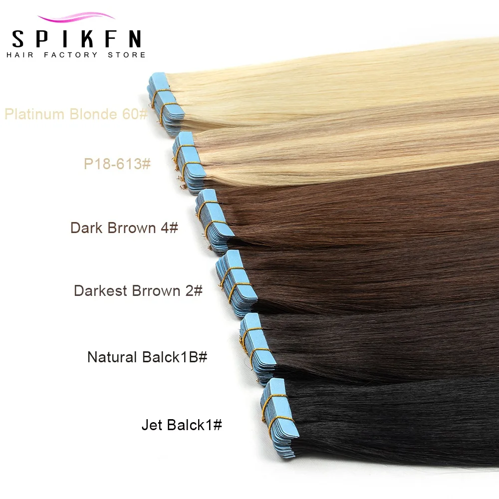 SPIKFN สีบลอนด์เทปต่อผมมนุษย์ 12 "-24" ไม่มีรอยต่อกาวเทปผมมนุษย์ธรรมชาติตรงเครื่อง remy เทปบน