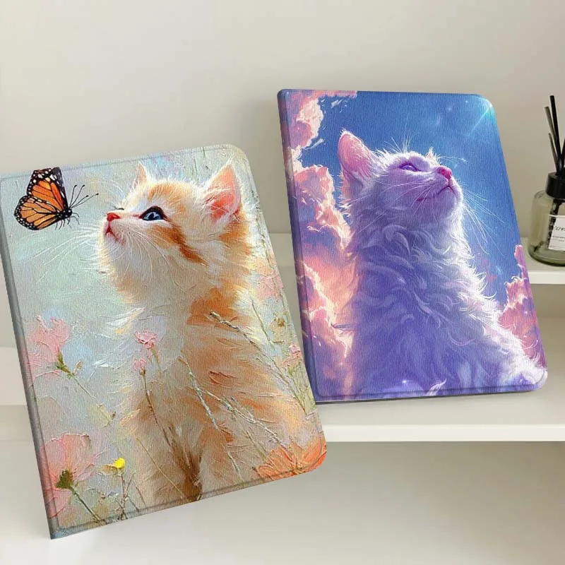

Flower Oil Painting Cat For Apple iPad Pro Air 13 2 7th 6th 2025 M2 M3 M4 M512.9 13 inch Foldable Tablet Case Gift