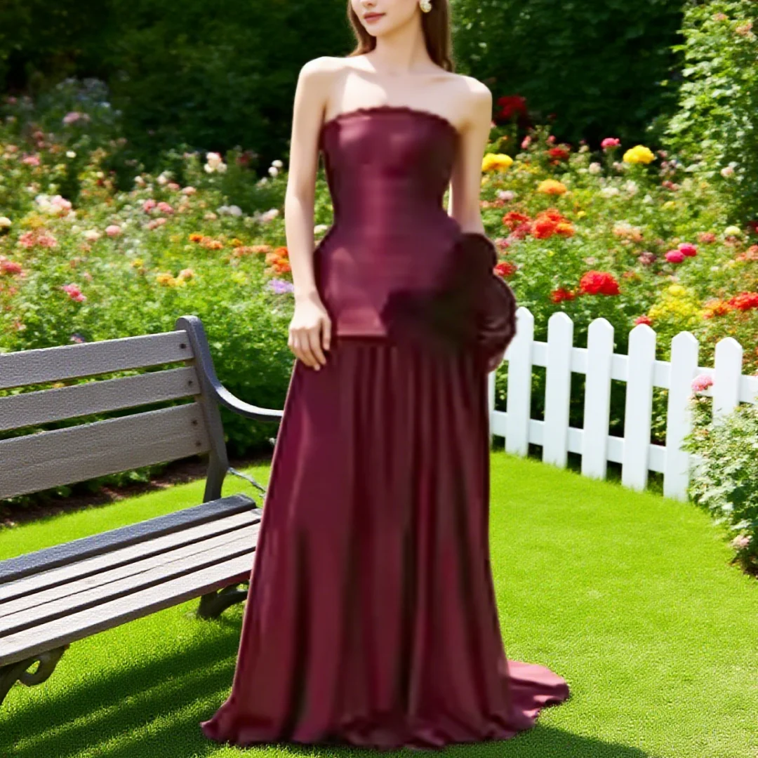 Customized Temperament Strapless Chiffon Sleeveless Evening Dresses Elegant Floor Length Porm Gowns