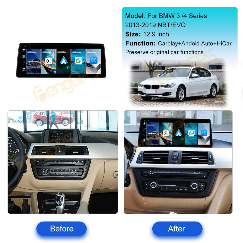 

12.9" Linux CarPlay Car Radio For BMW 3 4 Series 2013-2017 NBT 2018-2019 EVO Touch Screen Multimedia Player GPS Navigation DSP