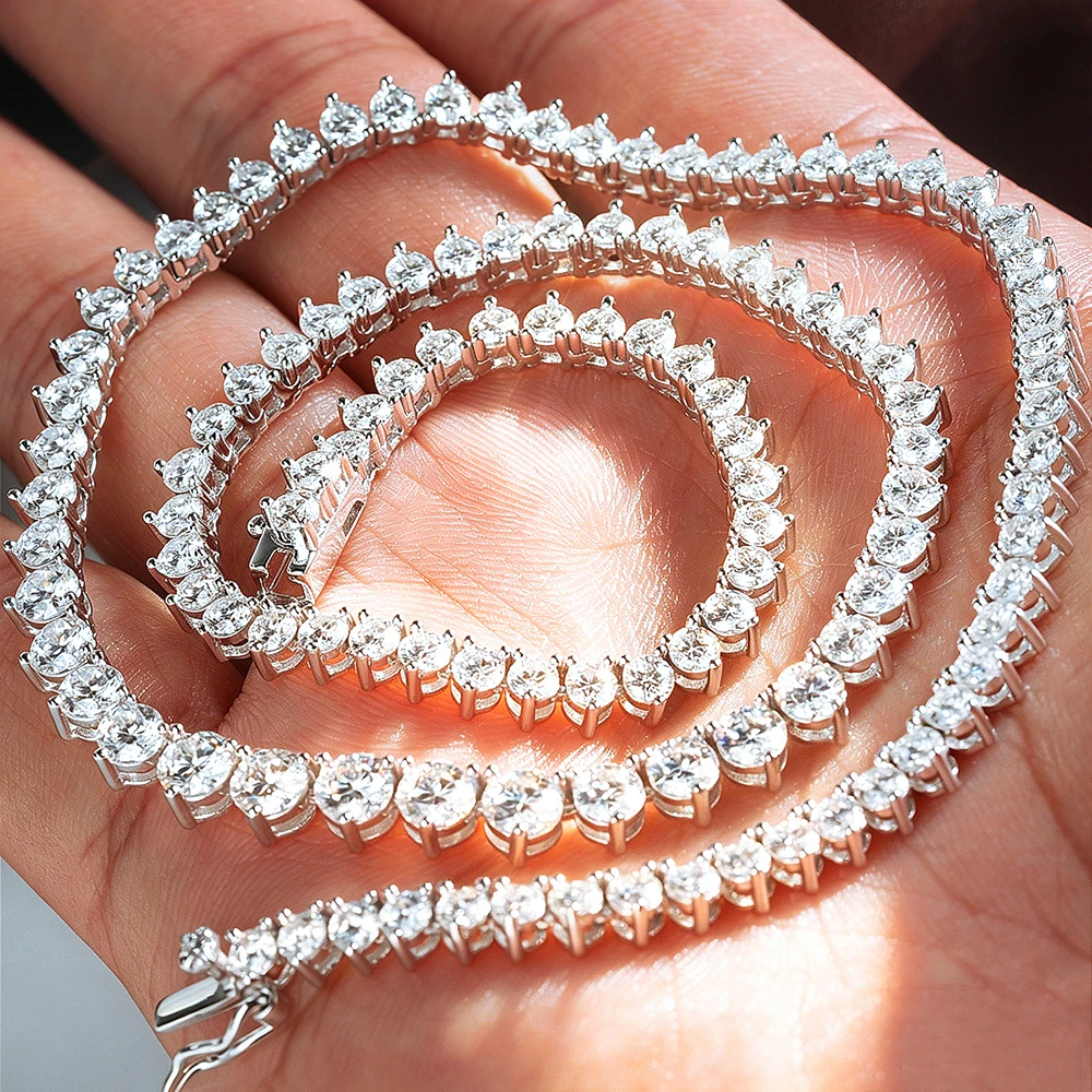 3 Prong Gradient Moissanite Tennis Necklace For Women 3/3.5/4/4.5mm Lab Grown Diamond S925 Silver Riviera Necklaces Jewelry Gift - view 2