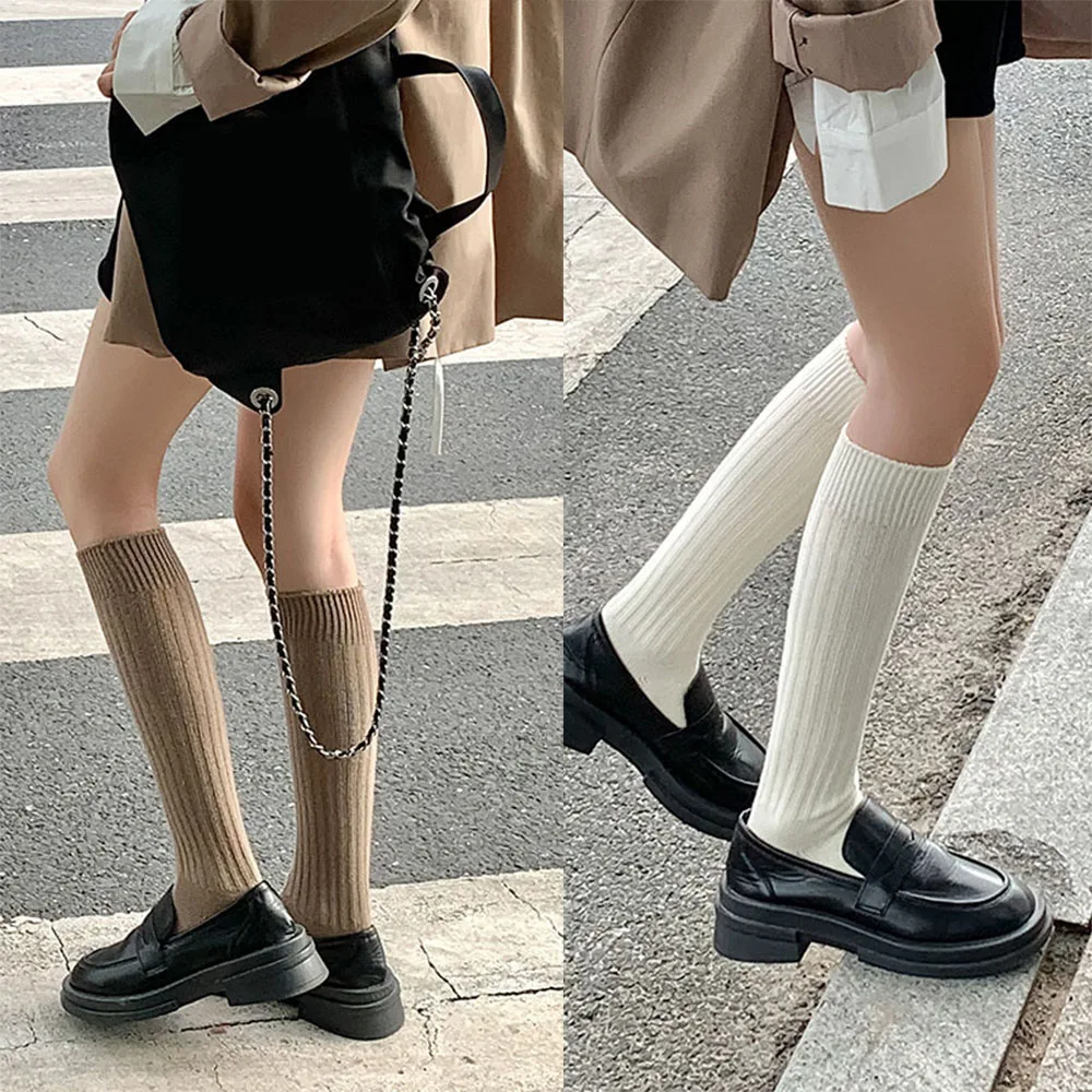 Solid Knitting Socks Women's Women Boot Stockings Skinny Casual Cotton Over Knee-High Socks Breathable Female Long Knee-socks