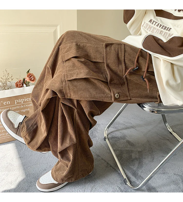 

Retro Corduroy Loose Wide Leg Cargo Pant Trousers Casual Men multi-function Sweatpants New Y2K Men and Women Fashion Streetwear