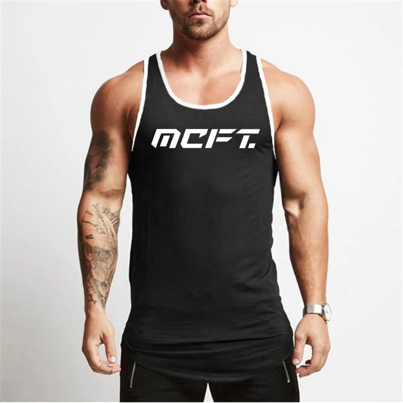 Men Cotton Gym Shirt Sleeveless Tank Top Bodybuilding Vest Workout Fitness Training Muscle Summer Sports Singlet Casual Clothing