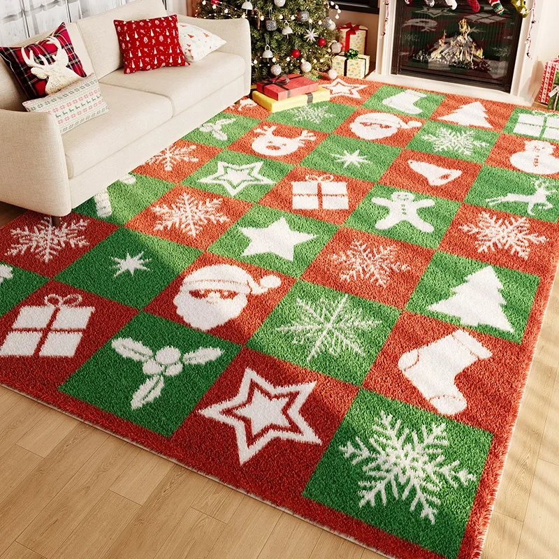 Christmas Rugs for Bedroom Thicken Plush Lounge Floor Mat Large Area Living Room Decoration Red Carpet Fluffy Soft Cloakroom Rug