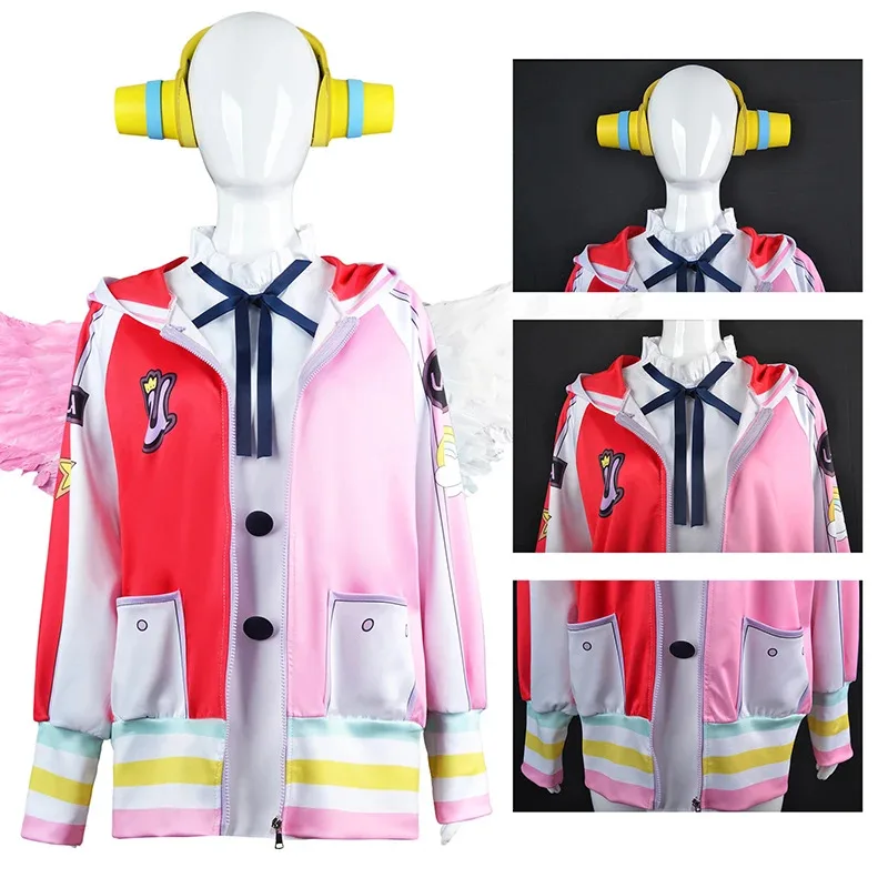 DY20Anime One Piece Cosplay Costume Film Red Uta Clothes Kid Adults Wig Wing Uniform Coat Earphone Carnival Party Christmas Full view 6