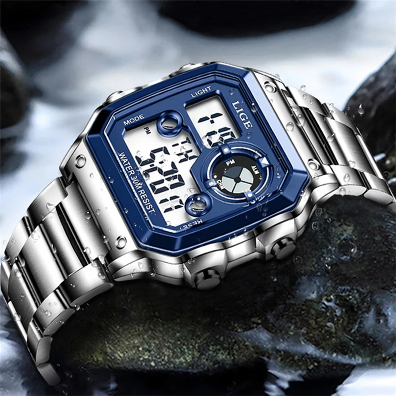 LIGE Brand Men Watch Military Outdoor Sports Digital Man Watch Casual Fashion Waterproof Electronic Wristwatch Male Reloj Hombre