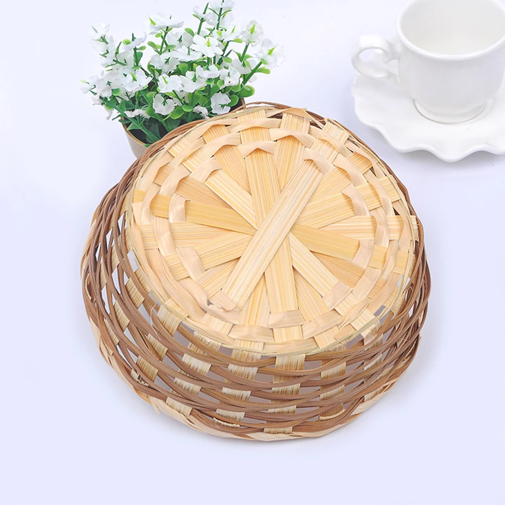 

2 Pcs Bamboo Fruit Basket Assort Simple Woven Baskets Handmade Weaving Fruits Vegetable Bowl