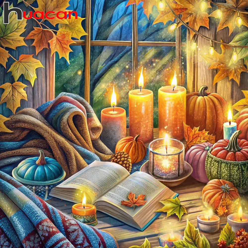 Huacan 5D DIY Diamond Painting Fall Book Candle Diamond Mosaic Landscape New Collection 2025 Decorative Paintings