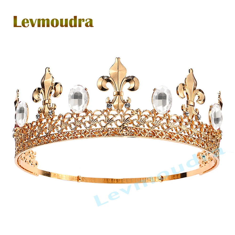 

Levmoudra King Crown for Men Royal King Queen Crown Metal Prince Tiaras Full Round Party Costume Jewelry Accessories
