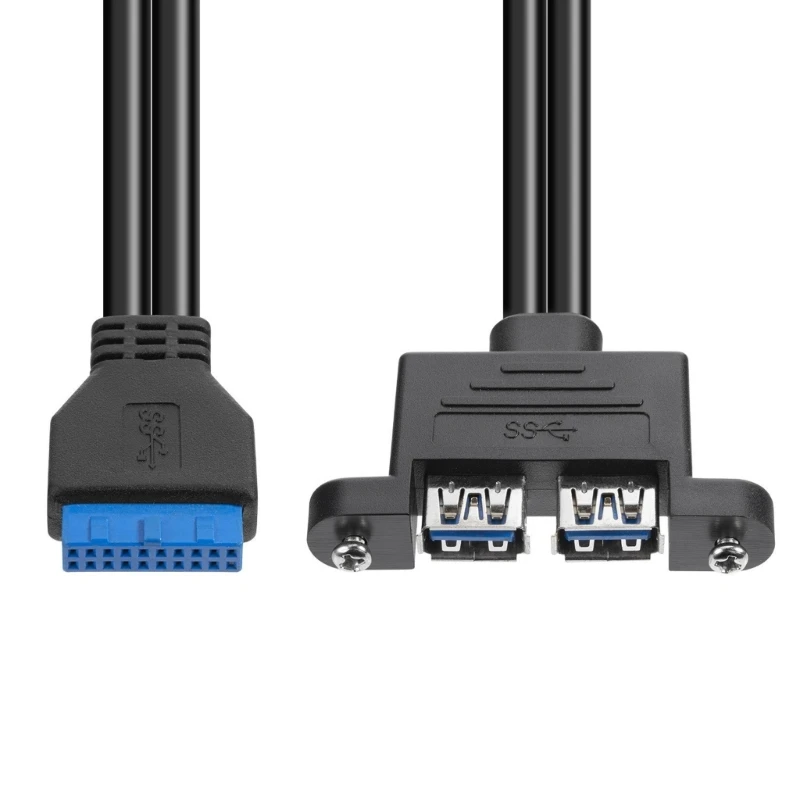 Q6PA Panel Mount USB3.0 Extension Cable for Case Front Access with Two USB-A Female Openings and Two Male Cable Ends