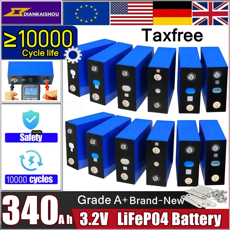 

Lifepo4 Battery 3.2V 340AH DIY 12V 24V 48V Rechargeable Cell For RV Vans Campers EV Boats Yacht Golf Carts Forklift Solar Batter