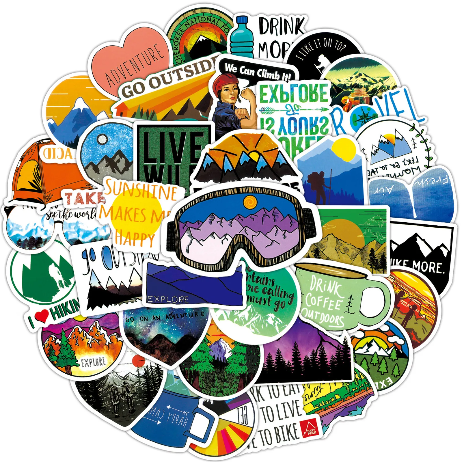 50 pezzi da campeggio all'aperto estate campeggio avventura testo graffiti decorare laptop chitarra tazza d'acqua iPad adesivo impermeabile giocattolo per bambini
