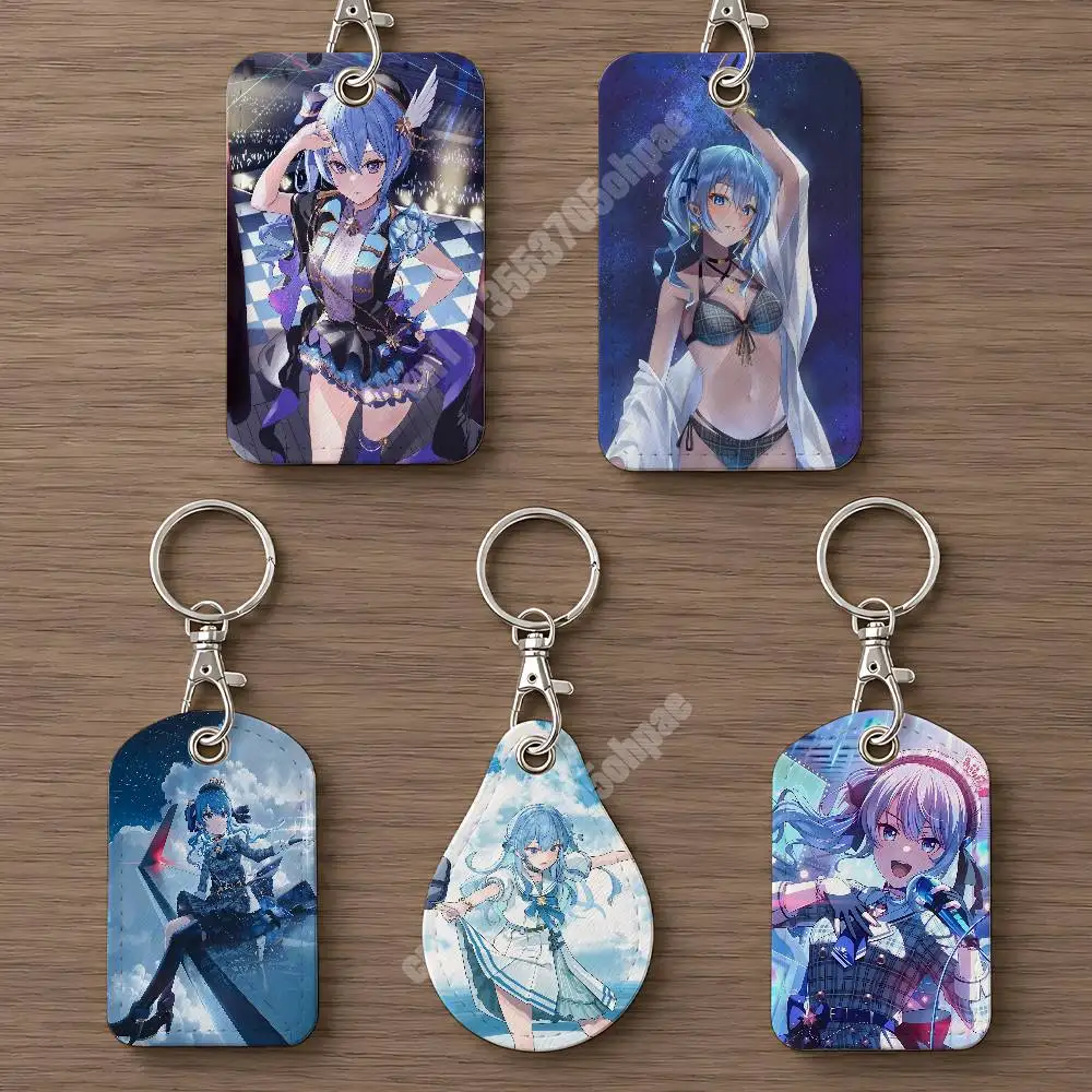 Hololive Hoshimachi Suisei Virtual Singer Leather Keychain Card Holder for Airtag & Access Cards Modern Bus Pass