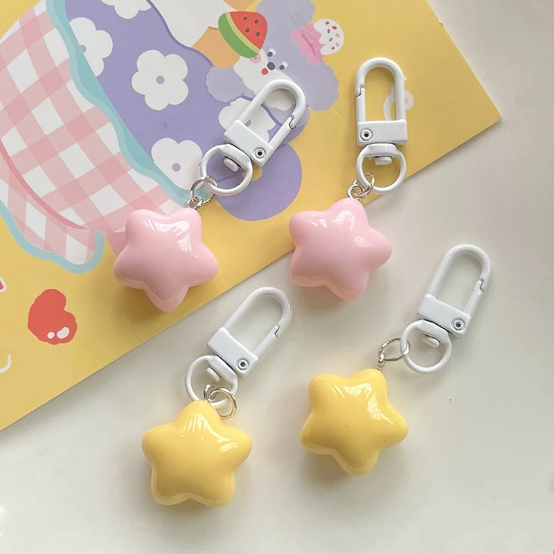 Kawaii Star Pendant Keychain Cute Candy Color Pentagram Key Holder For Girls Bag Decoration