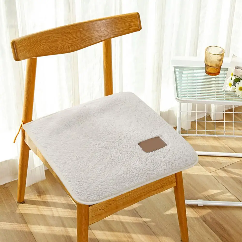 Non-slip Chair Cushion Winter Chair Cushion with Warm Sherpa Anti-slip Square Seat Pad Fixing Straps Office School Car Dining
