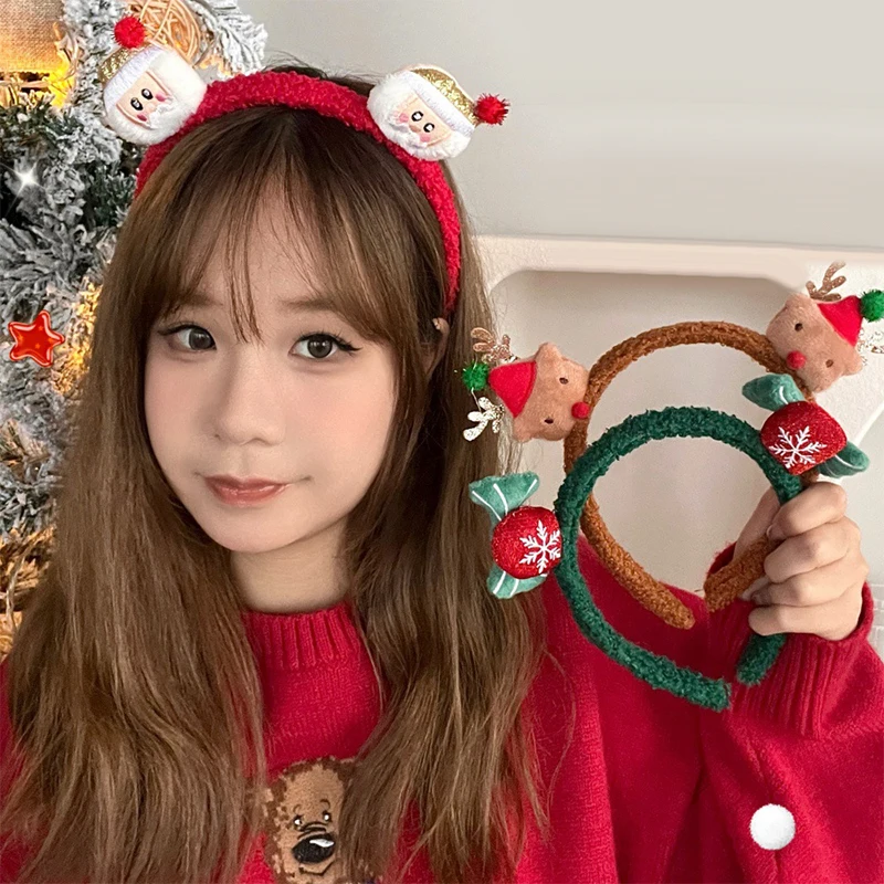 Christmas Cute Plush Hair Bands Christmas Decorative Headbands Teenage Girls Versatile Wash Face Make-up Hair Accessories Gifts