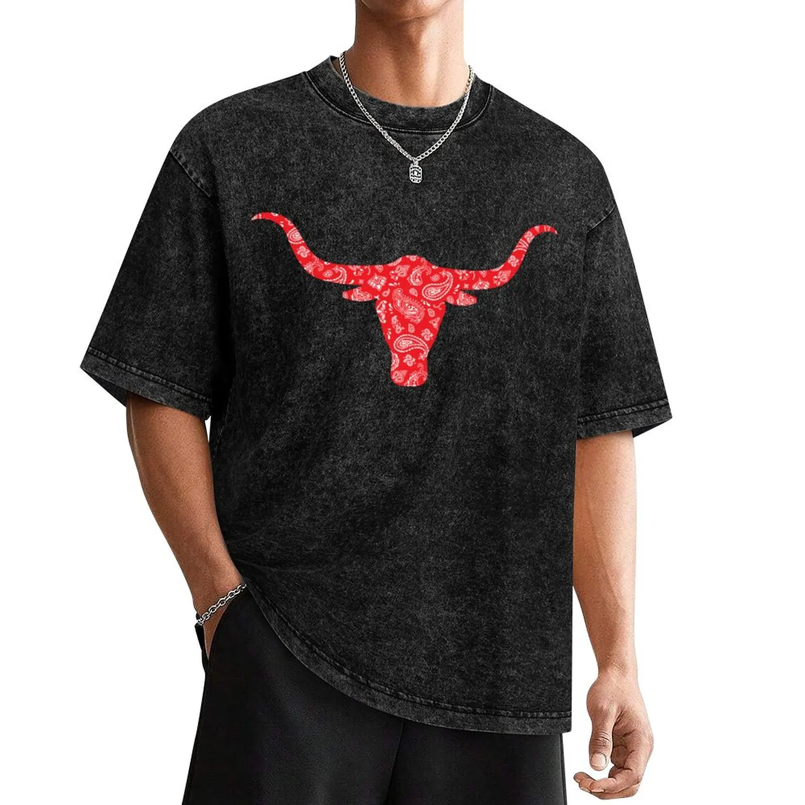 

Western Bull with Horns in Red Bandana T-Shirt customs design your own plus size clothes anime shirts men