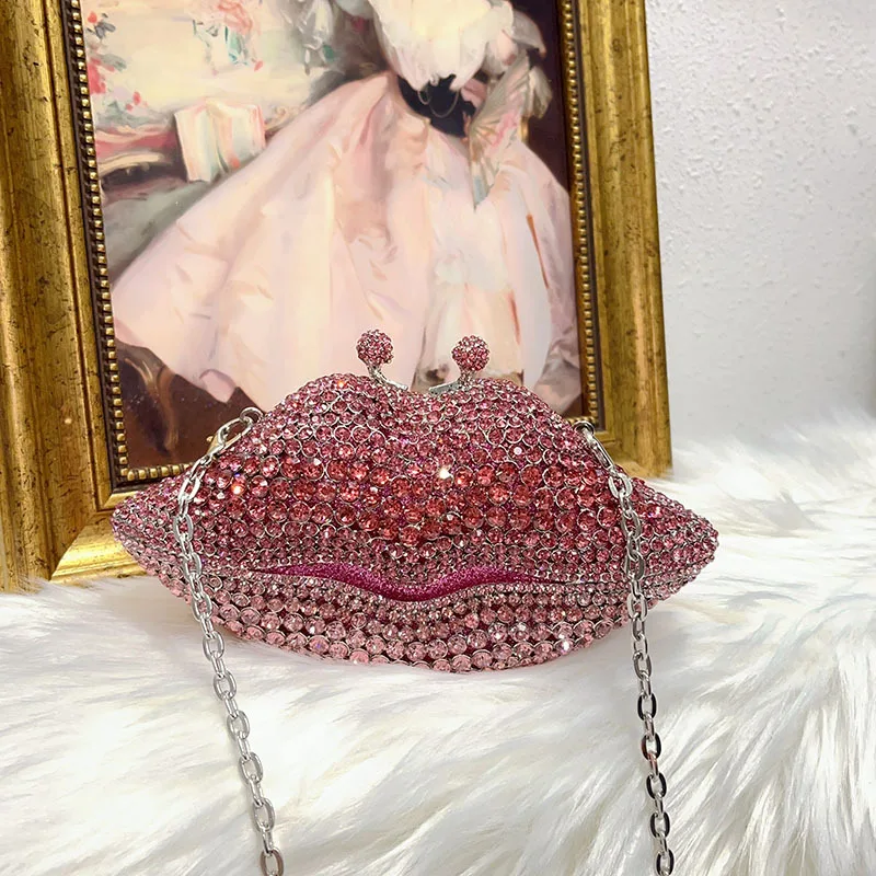 

Металлическая сумка для ужина в форме губ, инкрустированная бриллиантами, креативная высококачественная банкетная сумка-клатч с бриллиантами, сумка-мессенджер