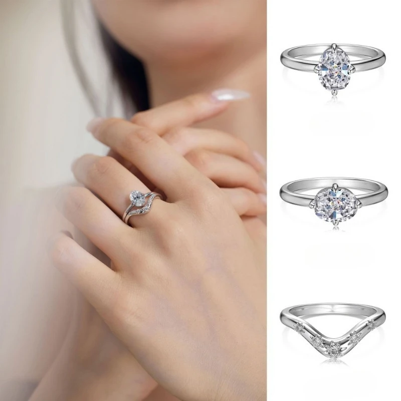 

Shining U S925 Silver Oval Gems Bridal Set Ring for Women Fine Jewelry Wedding