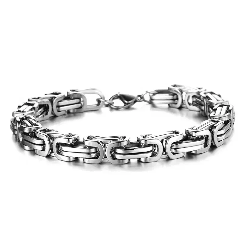 Punk Heavy Byzantine Chain Men\'s Bracelet Solid Thick Metal Stainless Steel Cubic Link Chain Chunky Gothic Rock Wristband