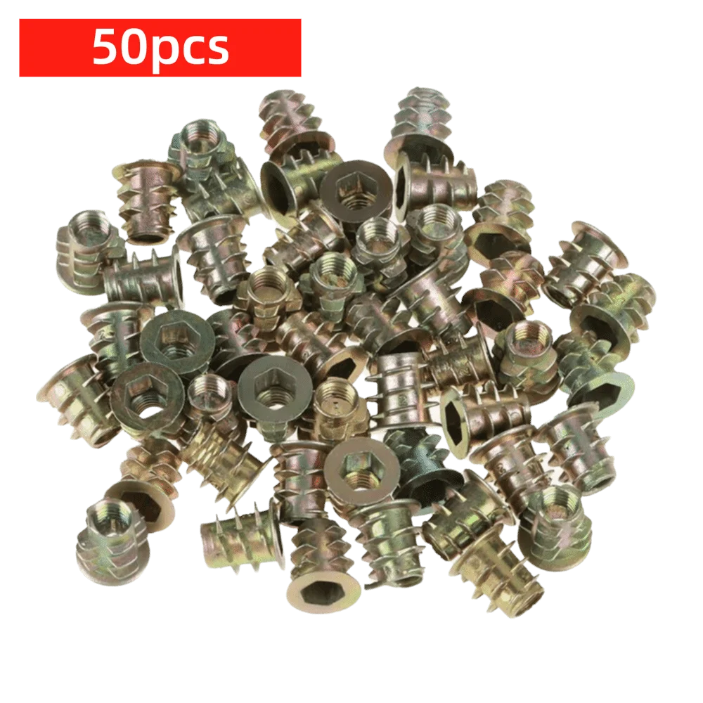 50pcs Hex Socket Drive Threaded Insert Nuts Industrial Use M5*10mm Hex Drive Insert Nuts Furniture Assembly