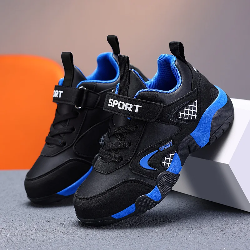 Kids Fashion Sneakers Boys Tennis Shoes Comfortable Leather Running Shoes Lightweight Outdoor Children's Sports Walking Shoes