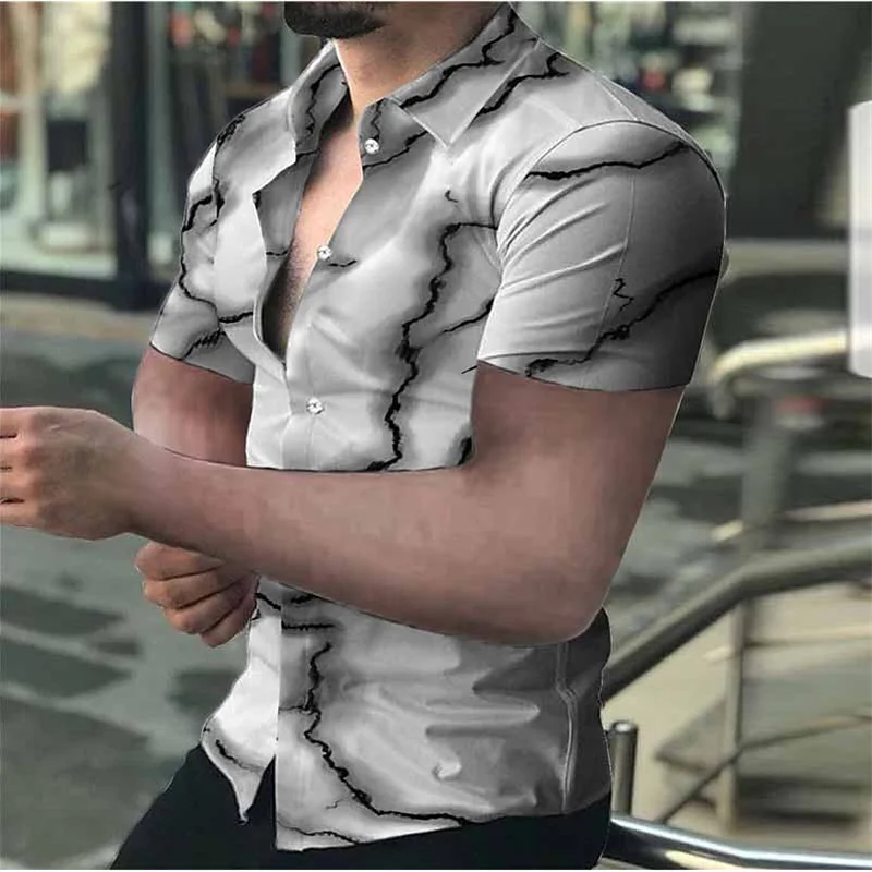 Men's Shirt Abstract Graphic Print Cracked Lapel Blue Outdoor Streetwear Short Sleeve 5XL Clothing Fashion Streetwear Designer