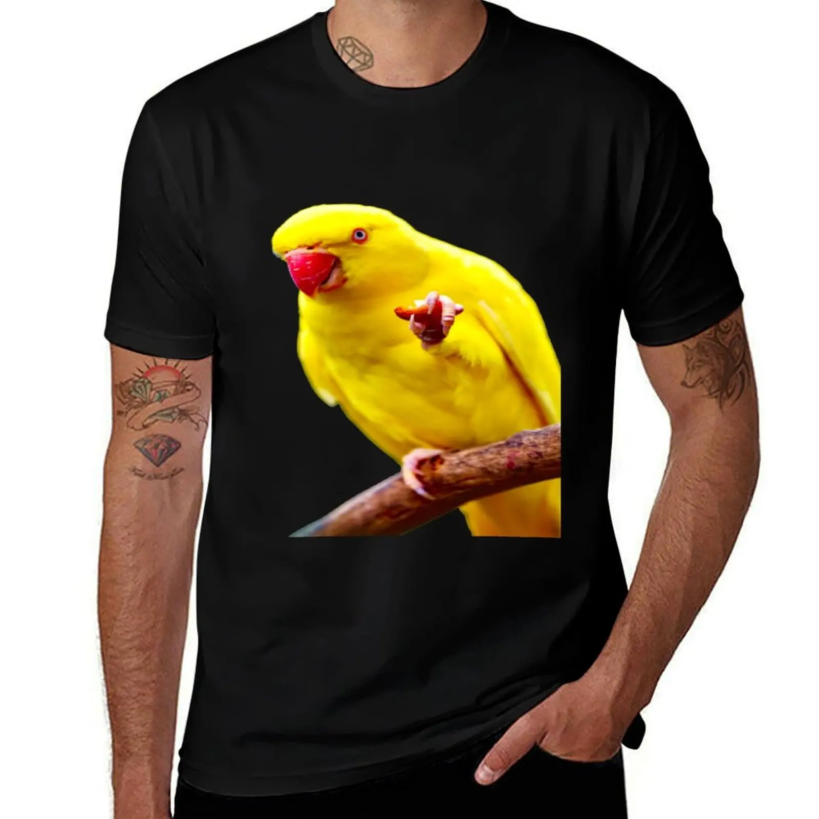 Yellow Indian Ringneck Parakeet T-Shirt Novelty Print Casual Tee Shirt T-Shirt