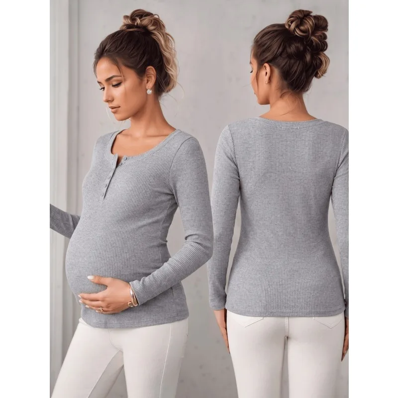 Maternity casual knitted long-sleeved top autumn and winter women's shirt, work clothes maternity clothes