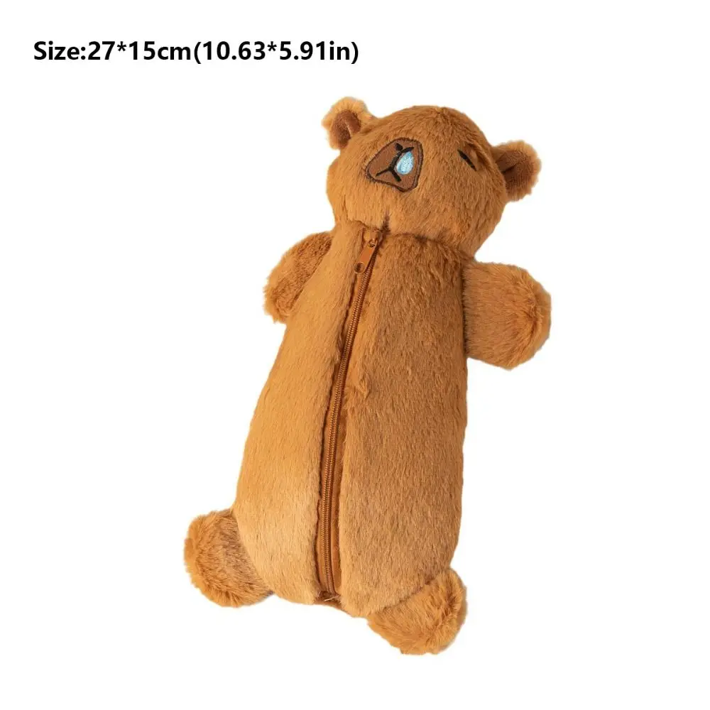 New Plush Capybara Pen Bag Cartoon Brown Stationery Bag Large Capacity Multifunctional Pen Box School Office Supplies