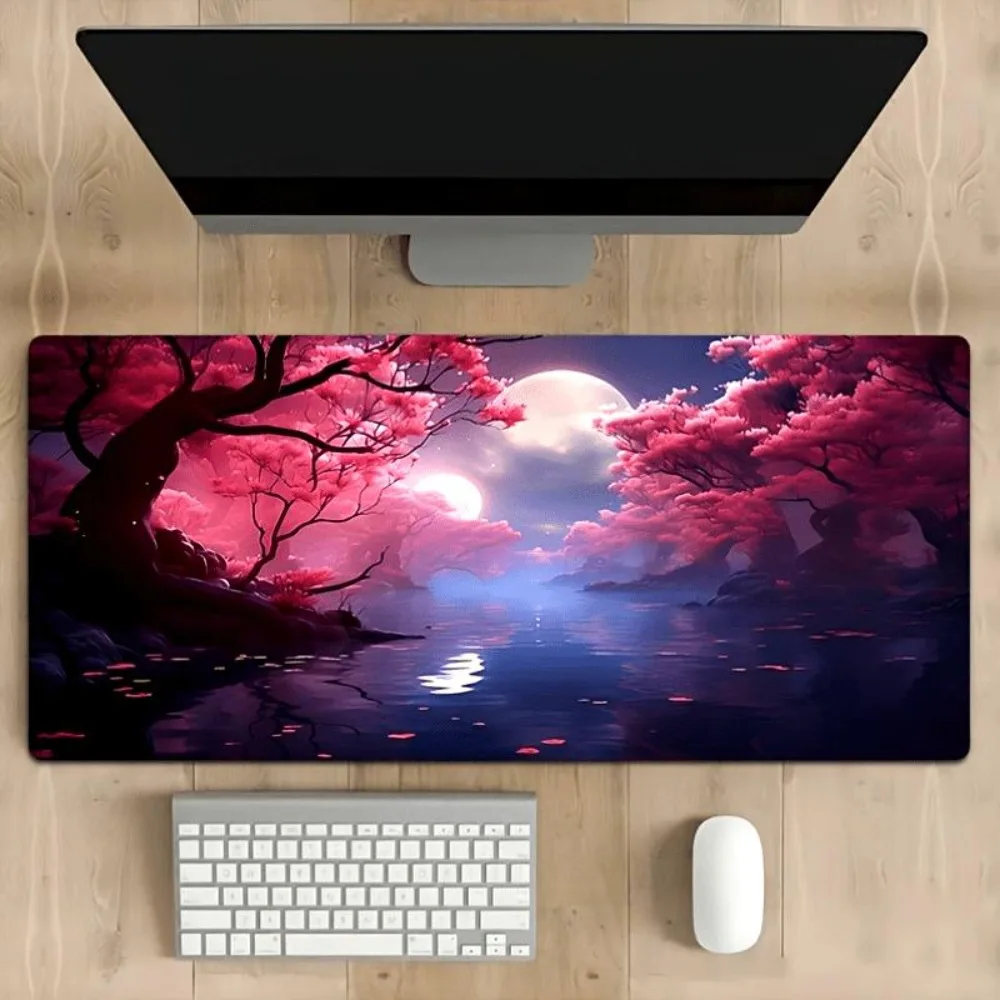 Tapis de souris de jeu rose à motif de fleurs de cerisier, en caoutchouc, avec surface antidérapante, accessoires pour PC