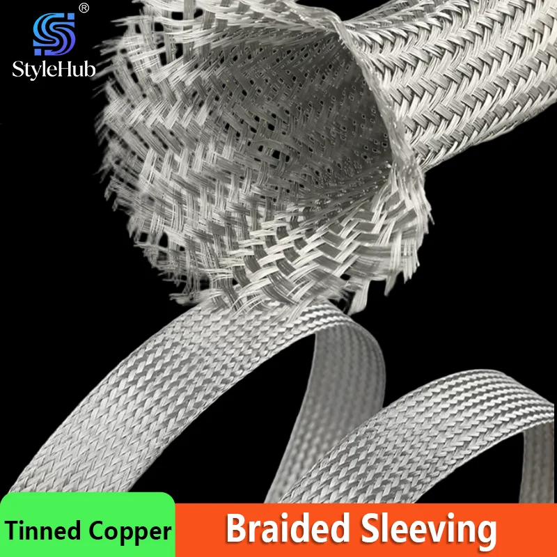 1-20m Tinned/Pure Copper Braided Sleeve Expandable 2-28mm EMI RF Signal Shielding Mesh Cable Metal Tube for Signal Protection