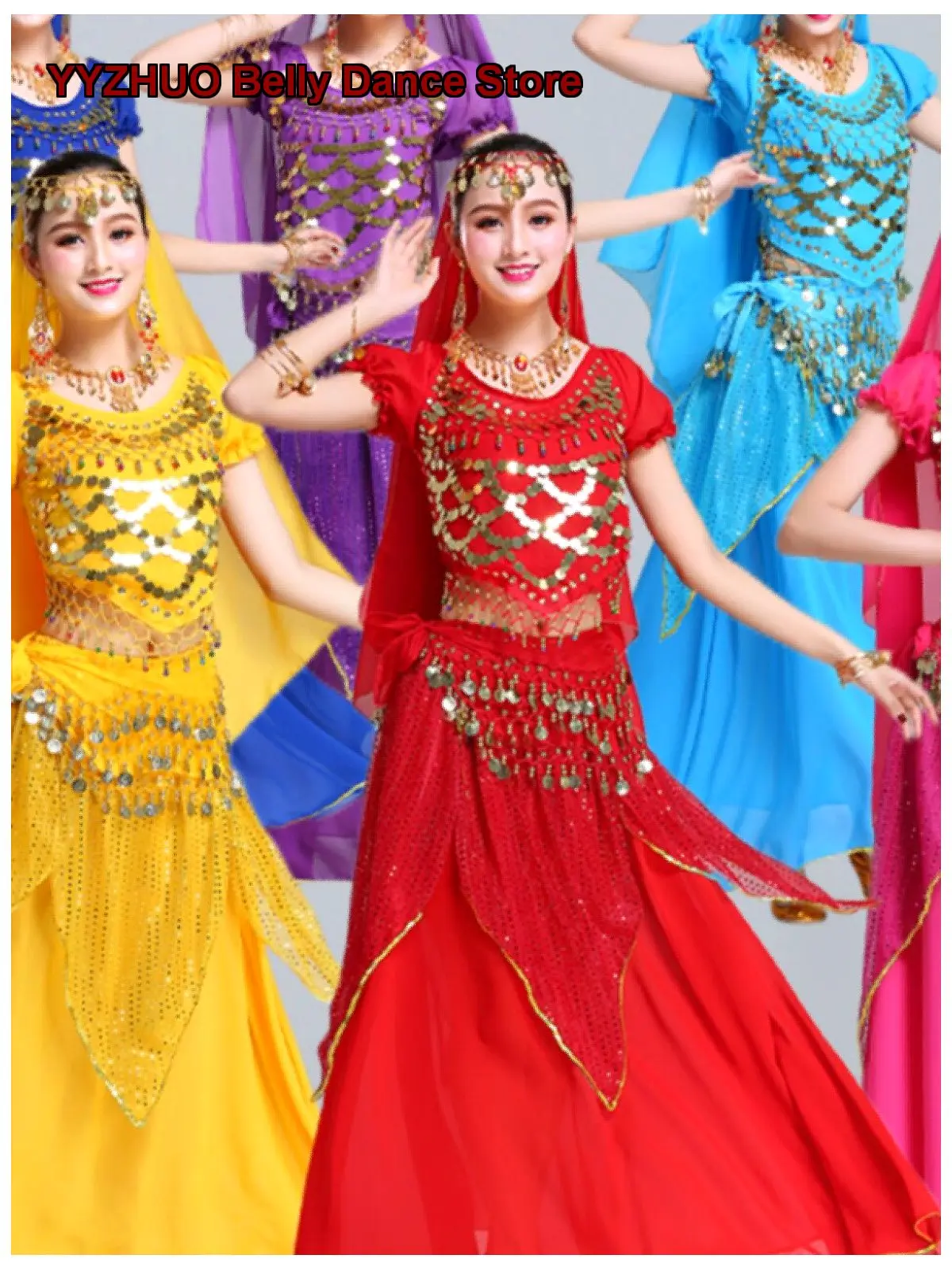 Women's Indian Dance Costume Adult Muslin Sexy Gold Coin Belt Xinjiang Dance Performance