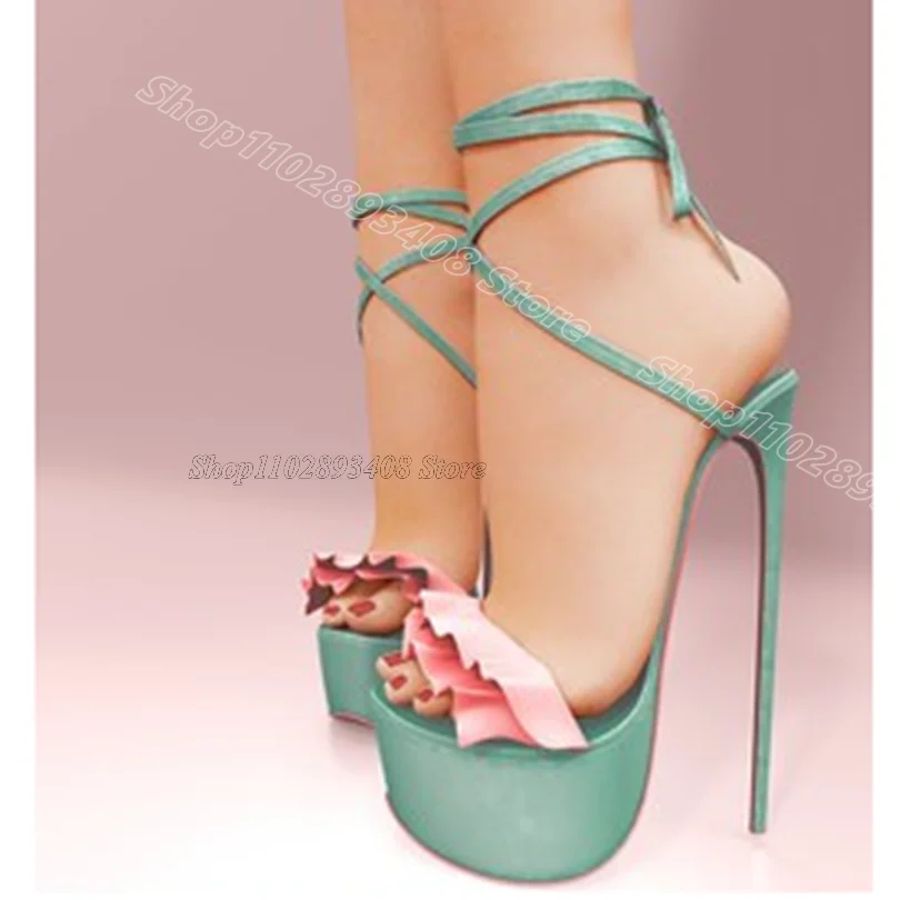 

Green Trim Ankle Strap Sandals Stiletto Heels Open Toe Sweet Style Fashion Casual Party Women Sandals 2024 Zapatos Para Mujere