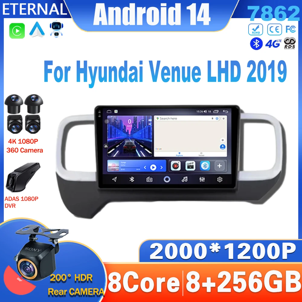 

9" Android 14 Car Radio For Hyundai Venue LHD 2019 WIFI 4G Multimedia Video Player Navigaion GPS BT NO 2Din DVD Stereo Head Unit