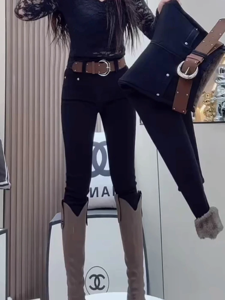 

Winter Arctic Fleece Leggings Pants 2026 New Fashion Y2k Fleece-Lined Thicken Black Slacks Women Slim Plus Size Pencil Trousers