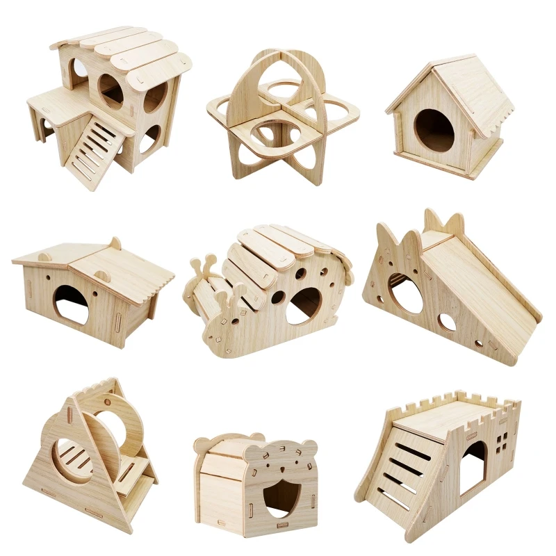 

Hamster House Wooden Hideout Climbing Nest Habitat Decor for Mini Gerbils Guinea Pigs Small Pets 9 Styles