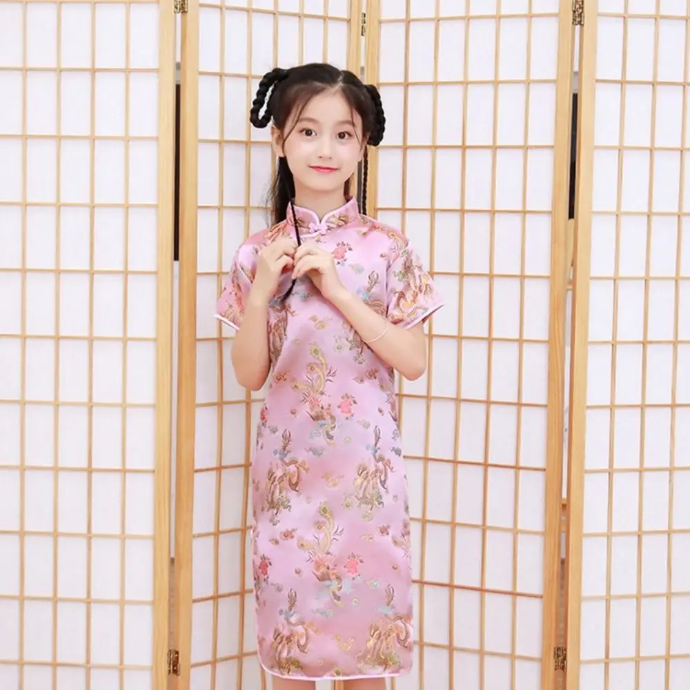 Retro Autumn Girl Gift Niche Design Silk Summer Kids Traditional Dress Qipao Girls Cheongsam Girls Skirt Chinese Style Dress
