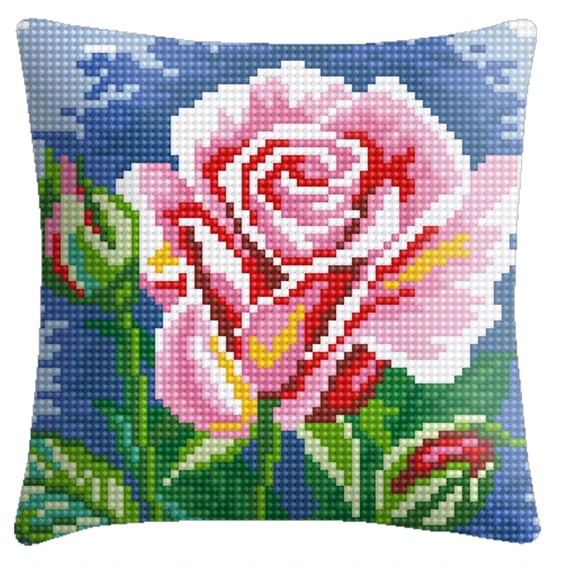 DIY Cross Stitch pillow 6CT Embroidery Kits Craft Needlework Set Rose flower Thread Printed Canvas Home decor Tapered embroidery